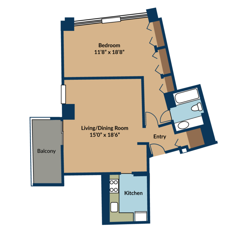 A floor plan of a two bedroom apartment.