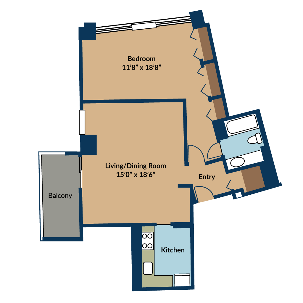 A floor plan of a two bedroom apartment.