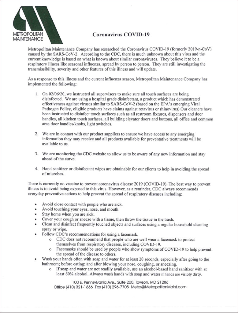 A document containing helpful information about Covid-19.